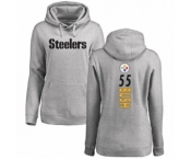 Women's Pittsburgh Steelers #55 Devin Bush Ash Backer Pullover Hoodie