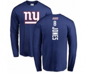 Football New York Giants #8 Daniel Jones Royal Blue Backer Long Sleeve T-Shirt