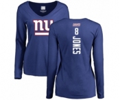 Football Women's New York Giants #8 Daniel Jones Royal Blue Backer Long Sleeve T-Shirt