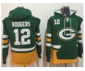 Nike Green Bay Packers #12 Aaron Rodgers Green Gold Name & Number Pullover NFL Hoodie