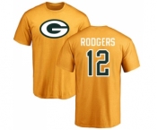 Football Green Bay Packers #12 Aaron Rodgers Gold Name & Number Logo T-Shirt