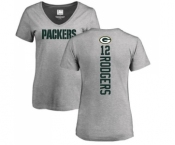 Football Women's Green Bay Packers #12 Aaron Rodgers Ash Backer V-Neck T-Shirt