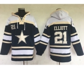 Men's Dallas Cowboys #21 Ezekiel Elliott Navy Blue Sawyer Hooded Sweatshirt NFL Hoodie