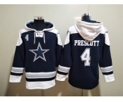 Men's Dallas Cowboys #4 Dak Prescott Navy Blue Ageless Must Have Lace Up Pullover Hoodie
