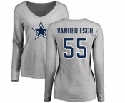NFL Women's Nike Dallas Cowboys #55 Leighton Vander Esch Ash Name & Number Logo Slim Fit Long Sleeve T-Shirt