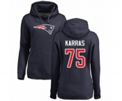 Football Women's New England Patriots #75 Ted Karras Navy Blue Name & Number Logo Pullover Hoodie