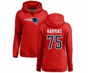 Football Women's New England Patriots #75 Ted Karras Red Name & Number Logo Pullover Hoodie