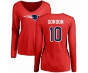 NFL Women's Nike New England Patriots #10 Josh Gordon Red Name & Number Logo Slim Fit Long Sleeve T-Shirt