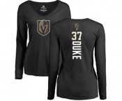 NHL Women Adidas Vegas Golden Knights #37 Reid Duke Black Backer Slim Fit Long Sleeve T-Shirt