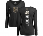 NHL Women Adidas Vegas Golden Knights #45 Jake Bischoff Black Backer Slim Fit Long Sleeve T-Shirt