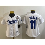 Women's Los Angeles Dodgers #11 Miguel Rojas White 2024 World Series Cool Base Stitched Baseball Jersey