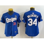Women's Los Angeles Dodgers #34 Toro Valenzuela blue Gold 2024 World Series With Fernando Memorial Patch Limited Stitched Baseball Jersey