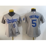 Women's Los Angeles Dodgers #5 Freddie Freeman Number Grey Cool Base Stitched Jerseys