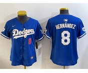 Women's Los Angeles Dodgers #8 Enrique Hernández Blue 2024 Jackie Robinson Patch Limited Stitched Baseball Jersey