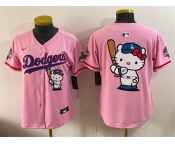 Women's Los Angeles Dodgers Team Big Logo Pink Hello Kitty Night 2025 World Series Champions Patch Stitched Baseball Jersey Women's Los Angeles Dodgers Team Big Logo Pink Hello Kitty Night 2025 World Series Champions Patch Stitched Baseball Jersey