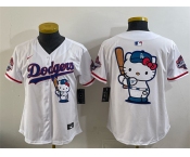 Women's Los Angeles Dodgers Team Big Logo White Hello Kitty Night 2025 World Series Champions Patch Stitched Baseball Jersey Women's Los Angeles Dodgers Team Big Logo White Hello Kitty Night 2025 World Series Champions Patch Stitched Baseball Jersey