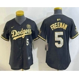 Women's Los Men's Los Angeles Dodgers #5 Freddie Freeman Black Gold 2024 World Series 34 Patch Stitched Cool Base Jerseys