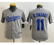 Youth Los Angeles Dodgers #11 Roki Sasaki Grey Cool Base Stitched Baseball Jersey