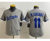 Youth Los Angeles Dodgers #11 Roki Sasaki Grey Cool Base Stitched Baseball Jerseys