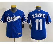Youth Los Angeles Dodgers #11 Roki Sasaki Royal Cool Base Stitched Baseball Jersey