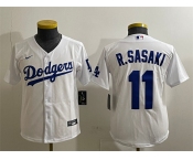 Youth Los Angeles Dodgers #11 Roki Sasaki White Cool Base Stitched Baseball Jersey