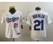 Youth Los Angeles Dodgers #21 Walker Buehler Number White Stitched Cool Base Nike Jersey