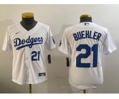 Youth Los Angeles Dodgers #21 Walker Buehler White Stitched Cool Base Nike Jerseys