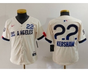 Youth Los Angeles Dodgers #22 Clayton Kershaw Cream 2024 City Connect Limited Jersey