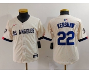 Youth Los Angeles Dodgers #22 Clayton Kershaw Cream 2024 City Connect Limited Stitched Jersey