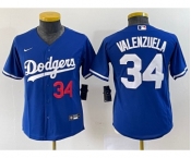 Youth Los Angeles Dodgers #34 Fernando Valenzuela Number Blue Stitched Cool Base Nike Jersey