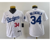 Youth Los Angeles Dodgers #34 Fernando Valenzuela Number White Stitched Cool Base Nike Jersey