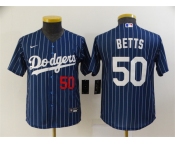 Youth Los Angeles Dodgers #50 Mookie Betts Navy Blue Pinstripe Stitched MLB Cool Base Nike Jersey