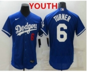 Youth Los Angeles Dodgers #6 Trea Turner Blue Stitched MLB Flex Base Nike Jersey