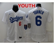 Youth Los Angeles Dodgers #6 Trea Turner White Stitched MLB Flex Base Nike Jersey