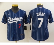 Youth Los Angeles Dodgers #7 Julio Urias Navy Blue Pinstripe Stitched MLB Cool Base Nike Jersey