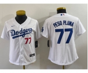 Youth Los Angeles Dodgers #77 Peso Pluma Number White Stitched Cool Base Nike Jersey