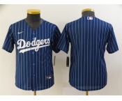 Youth Los Angeles Dodgers Blank Navy Blue Pinstripe Stitched MLB Cool Base Nike Jersey