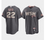 Men's Washington Nationals #22 Juan Soto 2022 Grey City Connect Cherry Blossom Cool Base Stitched Jersey Men's Washington Nationals #22 Juan Soto 2022 Grey City Connect Cherry Blossom Cool Base Stitched Jersey