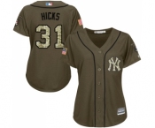Women's Majestic New York Yankees #31 Aaron Hicks Authentic Green Salute to Service MLB Jersey Women's Majestic New York Yankees #31 Aaron Hicks Authentic Green Salute to Service MLB Jersey