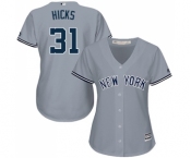 Women's Majestic New York Yankees #31 Aaron Hicks Authentic Grey Road MLB Jersey Women's Majestic New York Yankees #31 Aaron Hicks Authentic Grey Road MLB Jersey