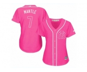 Women's Majestic New York Yankees #7 Mickey Mantle Replica Pink Fashion Cool Base MLB Jersey