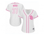 Women Majestic San Diego Padres #37 Travis Wood Replica White Fashion Cool Base MLB Jersey