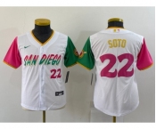 Women San Diego Padres #22 Juan Soto Number White 2022 City Connect Cool Base Stitched Jersey