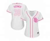 Women San Diego Padres #30 Eric Hosmer White Pink Fashion Stitched MLB Jersey