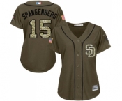 Women's Majestic San Diego Padres #15 Cory Spangenberg Authentic Green Salute to Service Cool Base MLB Jersey