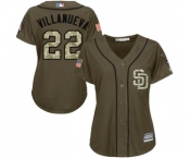 Women's Majestic San Diego Padres #22 Christian Villanueva Authentic Green Salute to Service Cool Base MLB Jersey