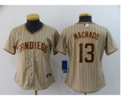 Women's Padres #13 Manny Machado Brown Strip 2020 Baseball Cool Base Jersey