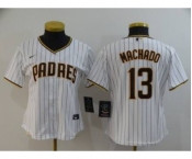 Women's Padres #13 Manny Machado White Strip 2020 Baseball Cool Base Jersey