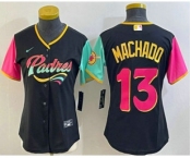 Women's San Diego Padres #13 Manny Machado Black 2022 City Connect Cool Base Stitched Jersey