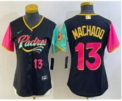 Women's San Diego Padres #13 Manny Machado Black Number 2022 City Connect Cool Base Stitched Jersey